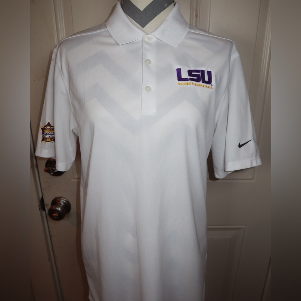 Nike White Button Down Shirt with Purple Logo